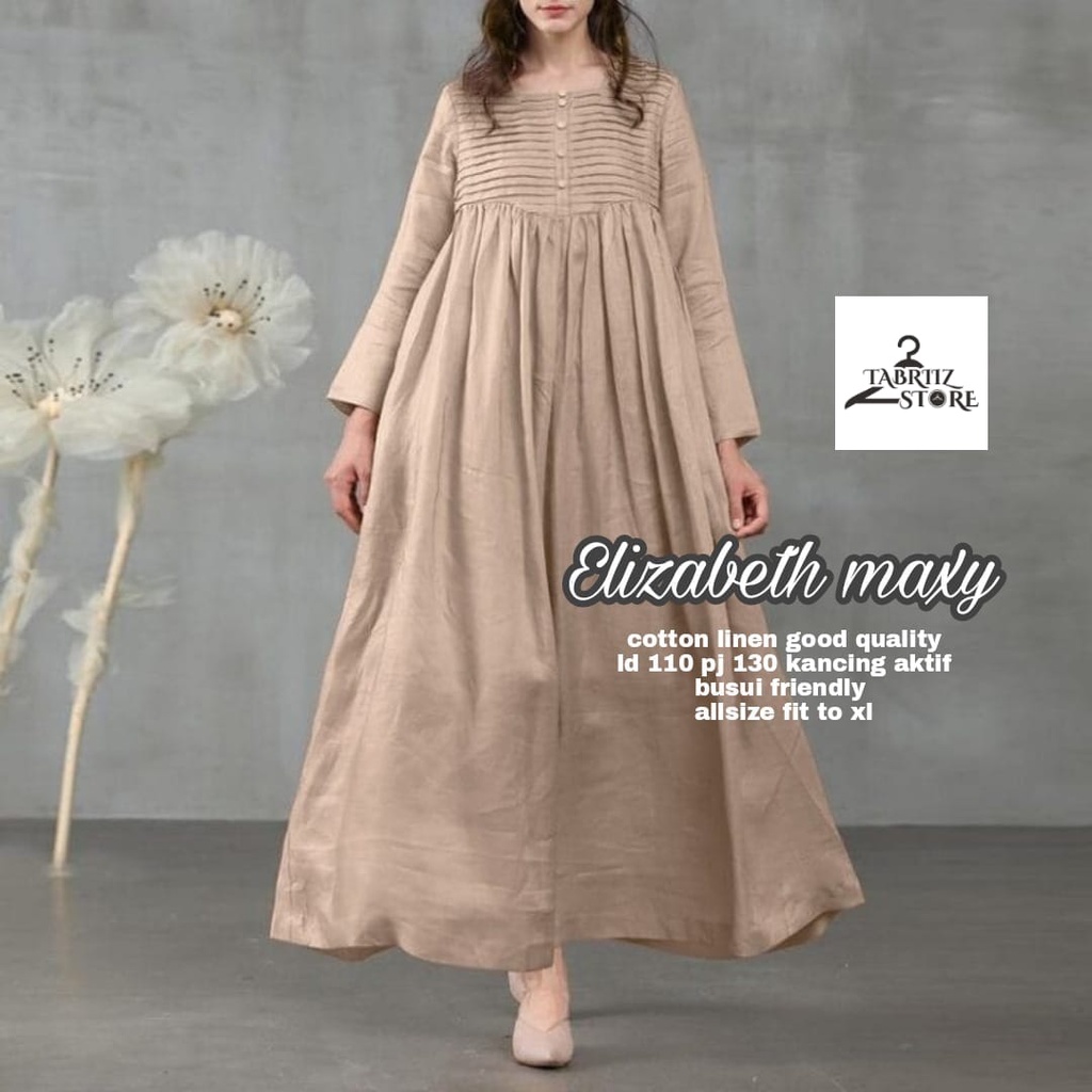elizabeth dress dres maxy maxi baju bju gamis longdress syari polos jumbo bigsize ld 110 xxl busui f