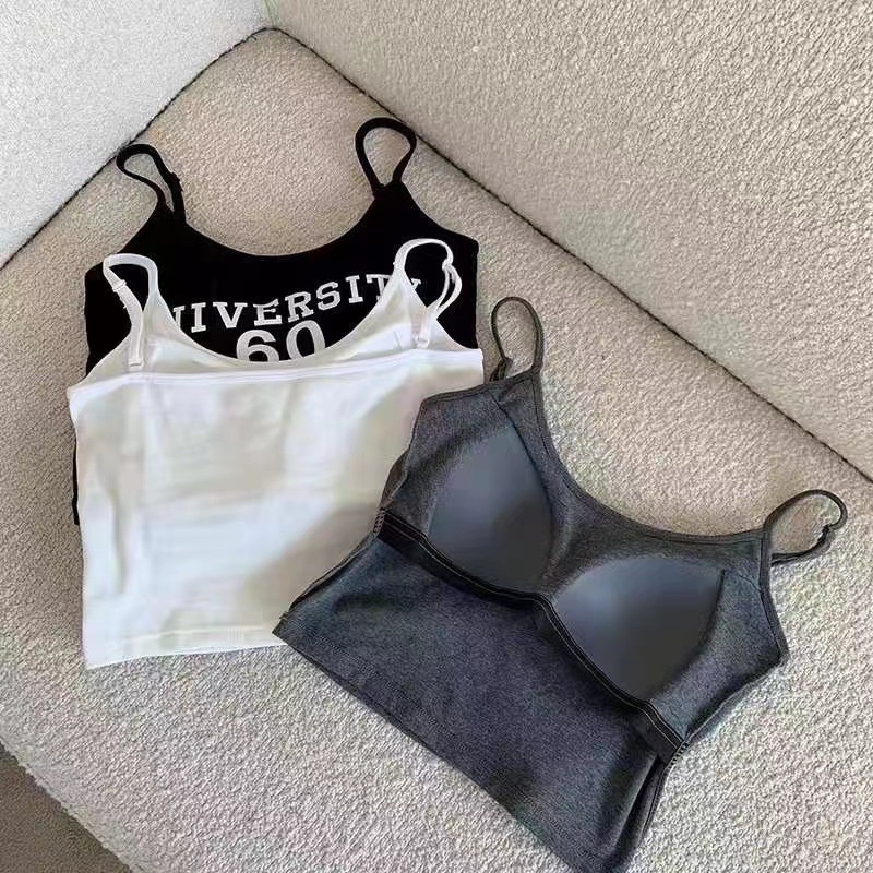 ✅𝐅𝐎𝐈𝐒𝐒® Bra Tank Top Streetwear Women Atasan Kamisol Crop Top Cetak Huruf Tanpa Lengan 1208