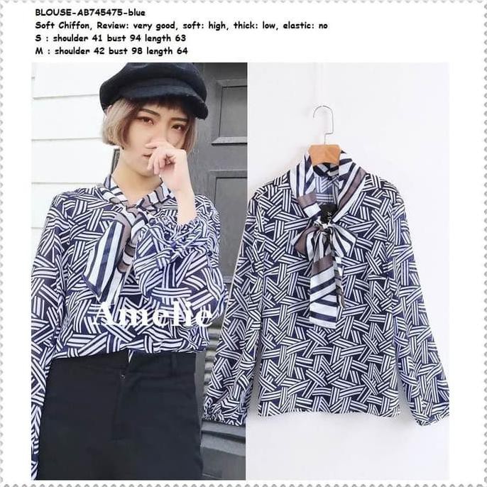 Baju Atasan Kemeja Scarf Dasi Pita Wanita Korea Import AB745475 Blue