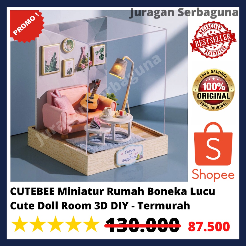 CUTEBEE Miniatur Rumah Boneka Lucu Cute Doll Room 3D DIY - Termurah