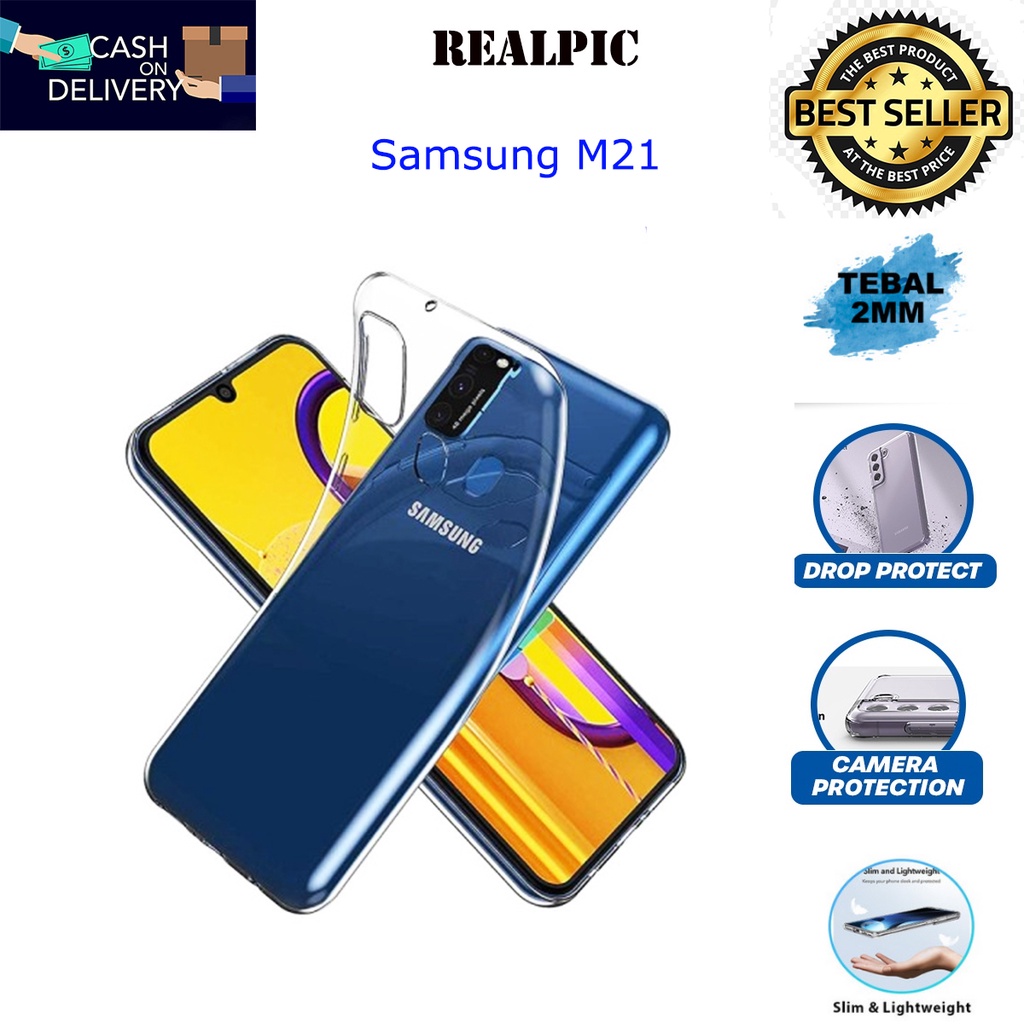 Case Samsung Galaxy M21 Casing Clear HD KETEBALAN 2MM BENING TRANSPARAN TPU Premium Softcase