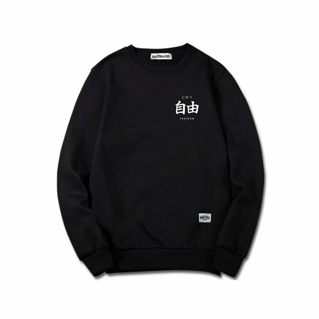 Sweater Crewneck pria natsu co. - Freedom Black NATSU x PANDAWA HOODIE