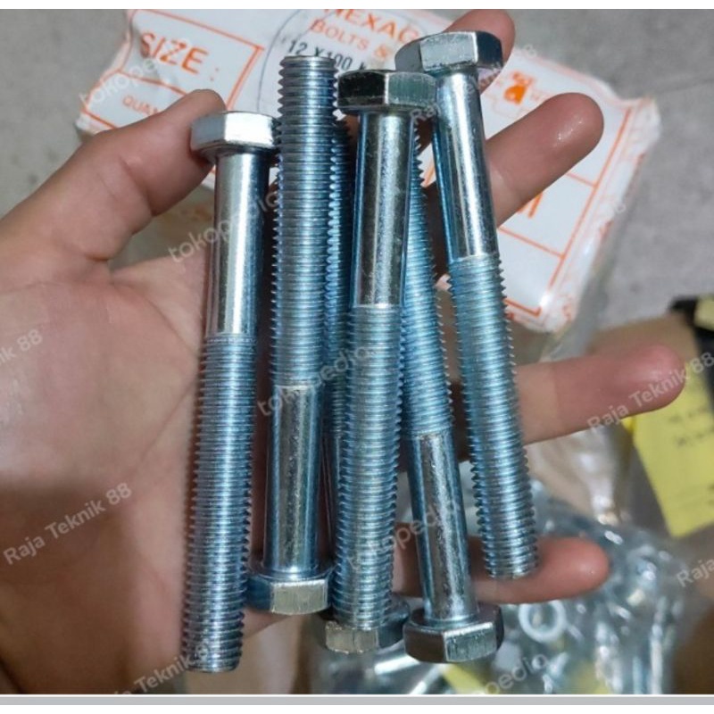 baut m12x100 kunci 19 drat pitch 1.75 putih galvanis sesuai foto Kualitas Bagus BAUTNYA SAJA TANPA M