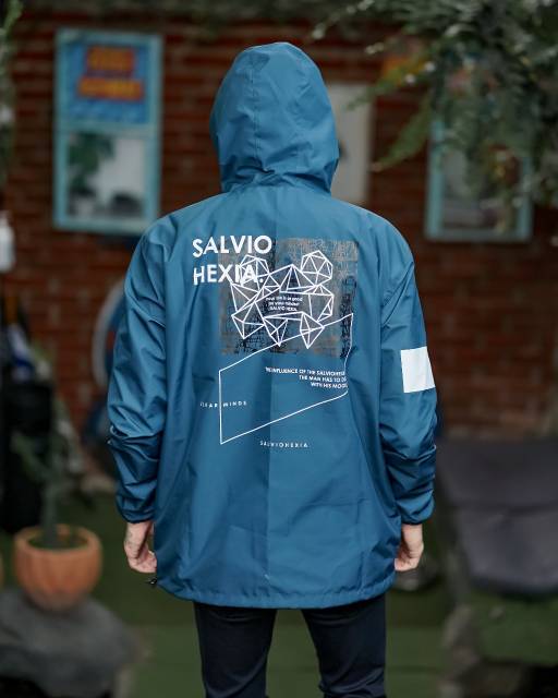 SALVIOHEXIA Jaket Waterpoof Taslan Jaket Outdoor Parasut Pria Biru