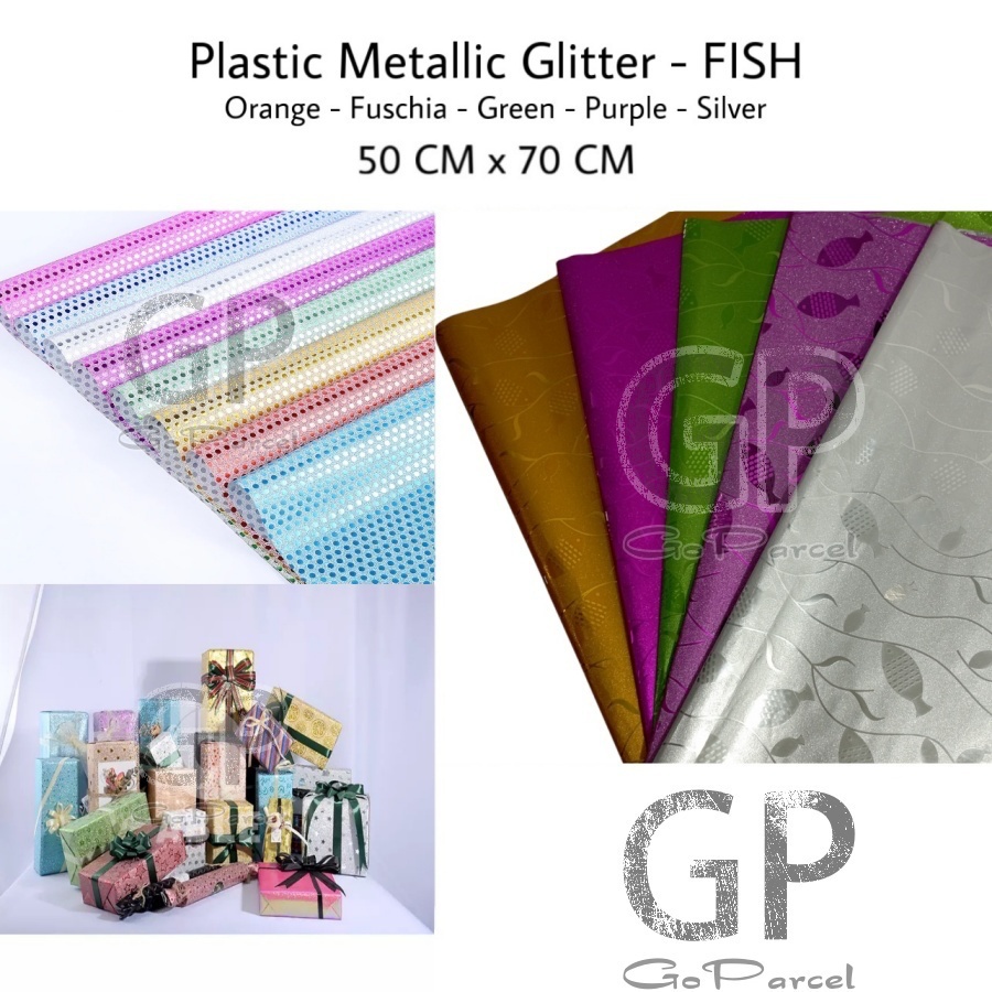 ( 3 Lembar ) PLASTIC METALLIC GLITTER - FISH - KERTAS KADO PLASTIK GLITER EXCLUSIVE EMBOS BICOLOR TEXTURE PLASTIC