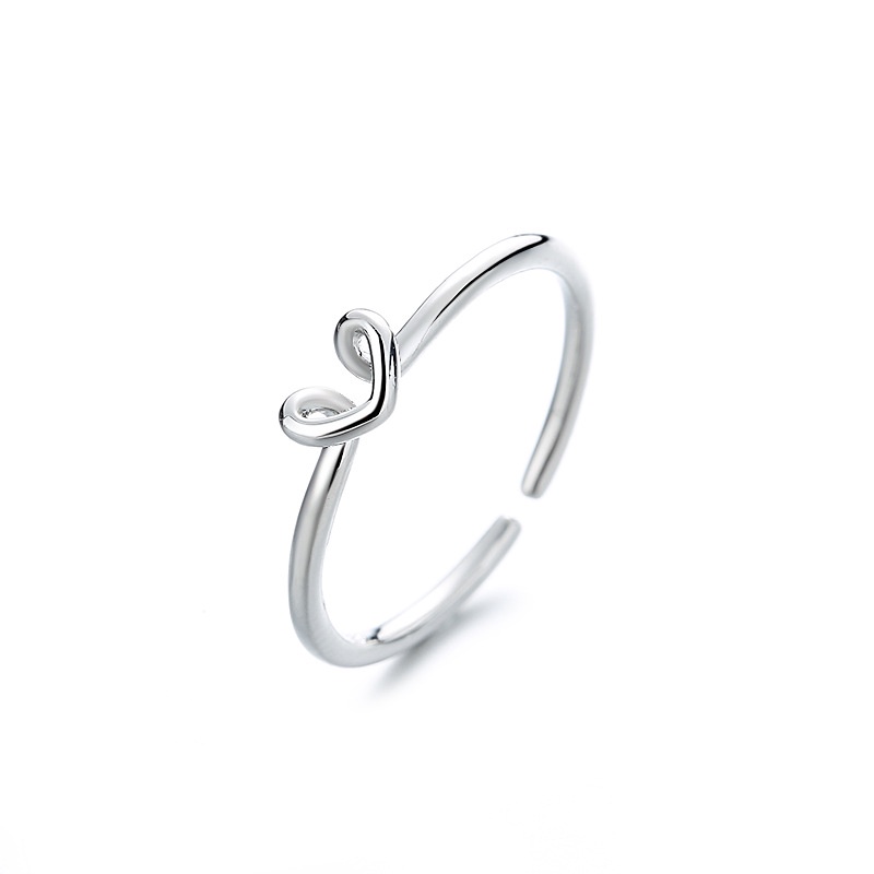 Cincin Bentuk Hati Model Hollow Adjustable Warna Silver Untuk Wanita