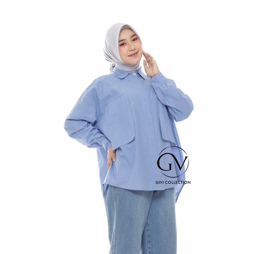 lydia blouse | kemeja wanita oversize linen rami | shirt wanita oversize | atasan wanita terbaru | kemeja pocket