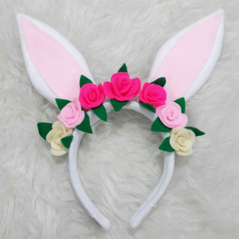 Bando kelinci bunga bridal shower pink soft Pastel