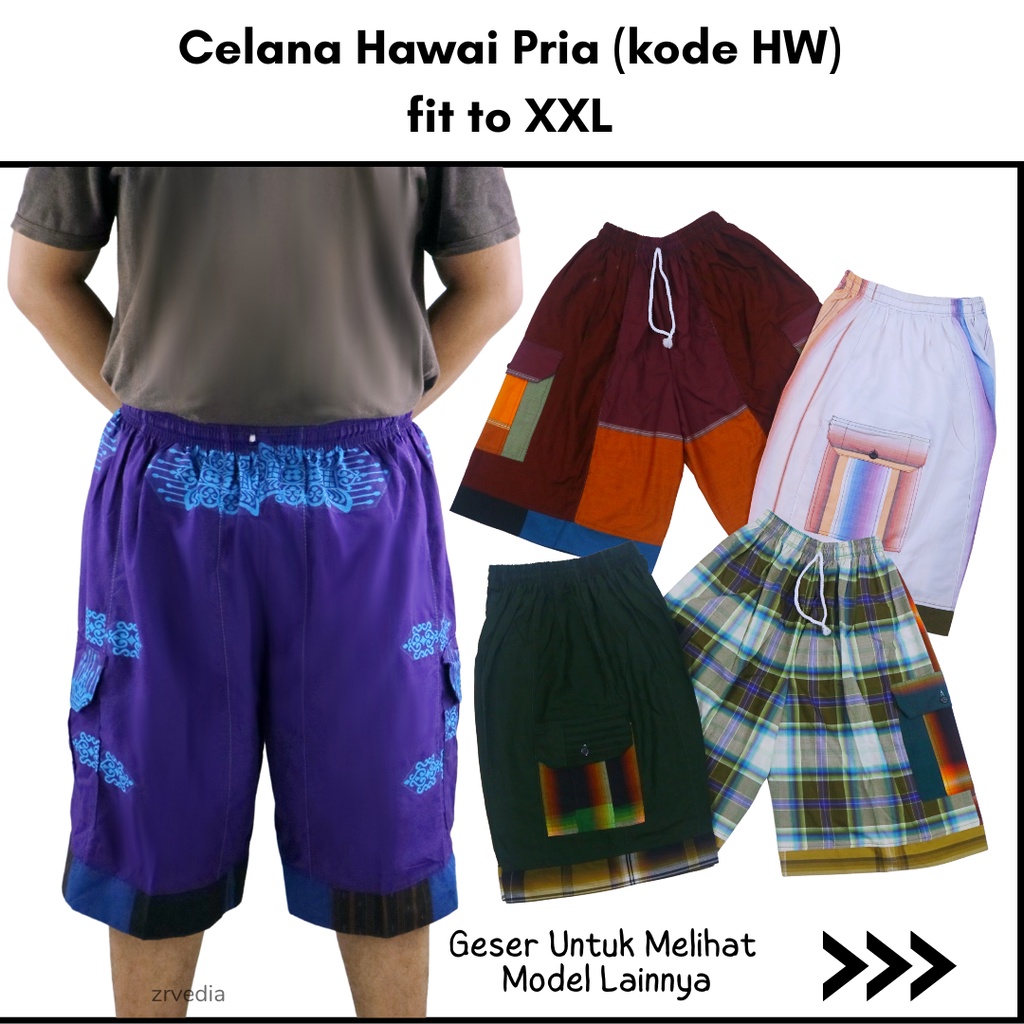 (KODE HW) Celana Pendek Pria fit XXL / Jumbo Hawai Big Harian Laki Cowok Kantong Casual Xtra Large