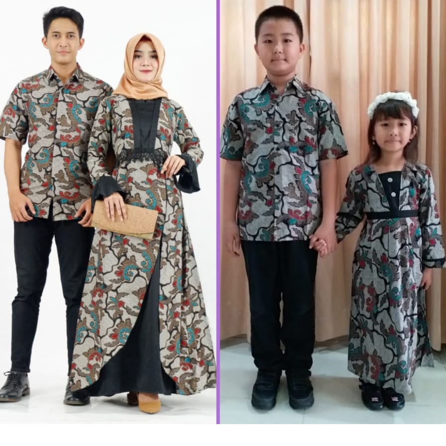 COD Couple Keluarga Gamis Batik Rahma Abu-abu