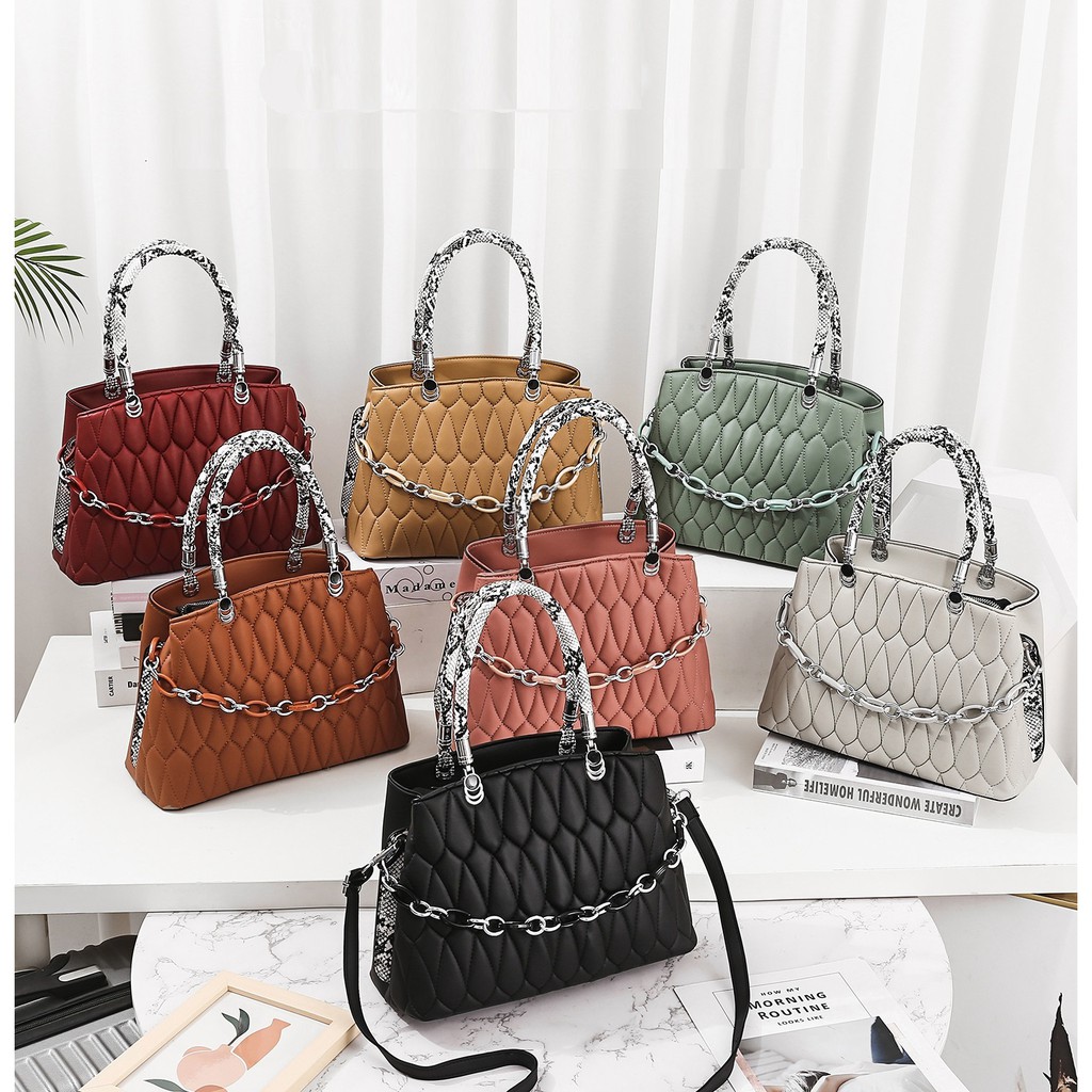 [COD] LB - Shoulderbag import bahan kulit handle motif snake / Tas bahu wanita handle motif ular 417