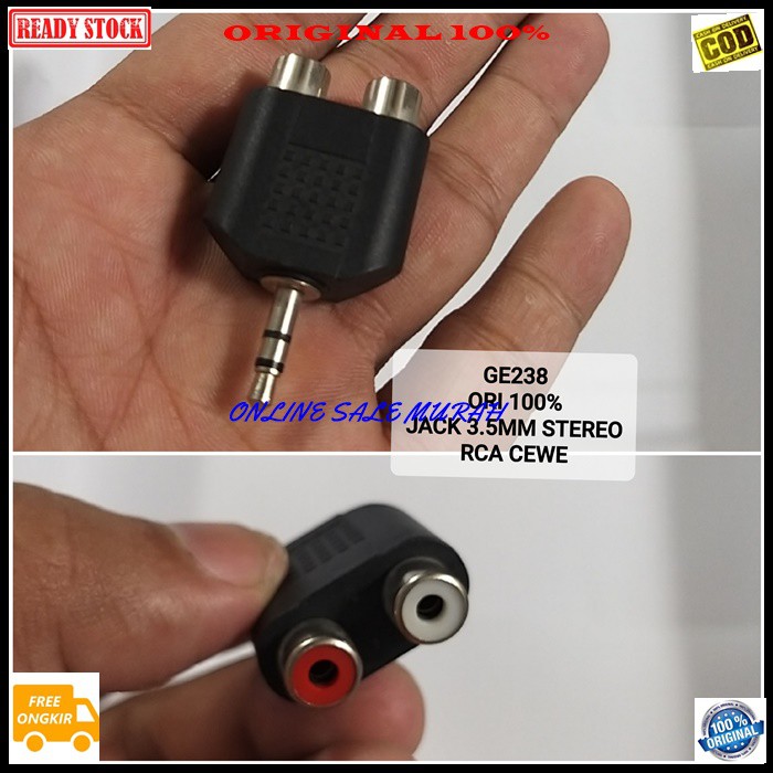 G238 Ori 100% jack 3,5 mm cowo jek rca cewe adapter konektor sambungan splitter audio sound extension penyambung suara headset headphone converter female male canon aux dvd ampli stereo original G238   JACK 3,5 MM COWO DAN RCA CEWE  BISA DIPAKAI BOLAK BAL