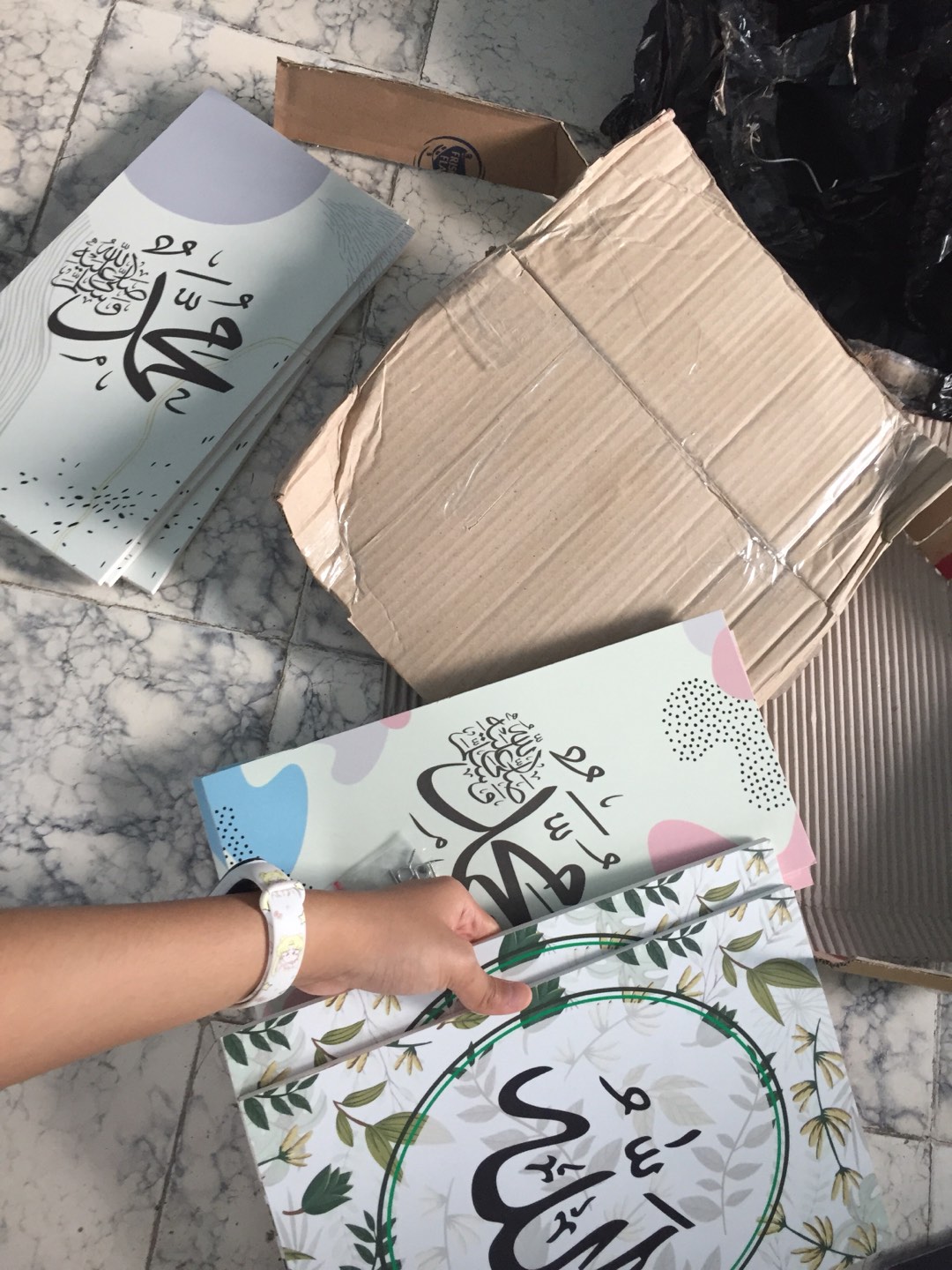 Wooden Projects Kaligrafi Pajangan Rumah Allah Muhammad Jam Dinding Daun Gugur Hijau Kuning - Ljp14