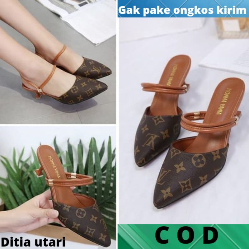 HIGH HEELS LV BUNGA F05 TAN / COKLAT Heels high heels terlaris high heels kekinian high heels terbar