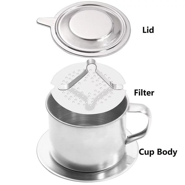 Cangkir Filter Kopi Gaya Vietnam Mug Saring Kopi Stainless Tahan Karat