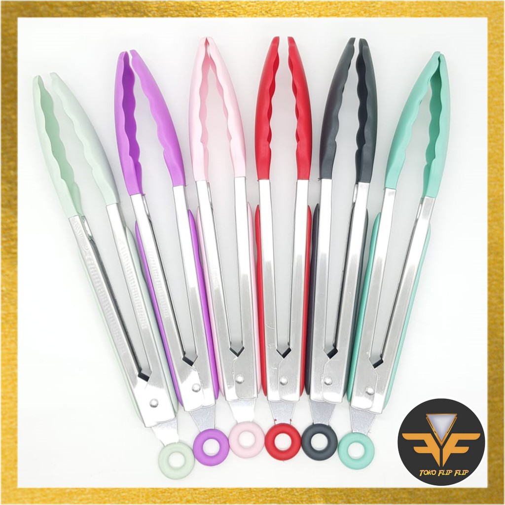 FOOD TONGS SILICONE+STAINLESS/ CAPITAN KUE DAN GORENGAN TAHAN PANAS/ FOOD TONGS ANTI LENGKET MURAH