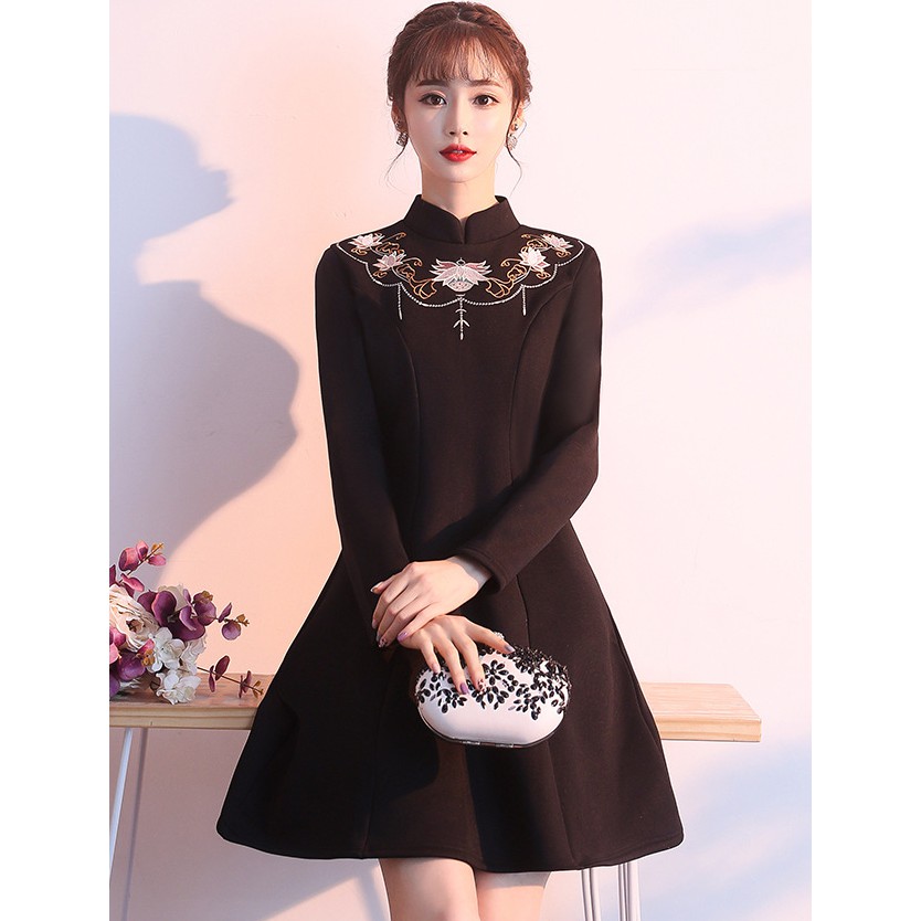 dress wanita korea D6566/dress cheongsam hitam/cheongsam dress/qipao dress/dress imlek