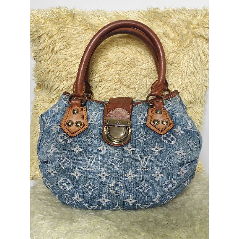 auth LV vintage monogram denim handbag
