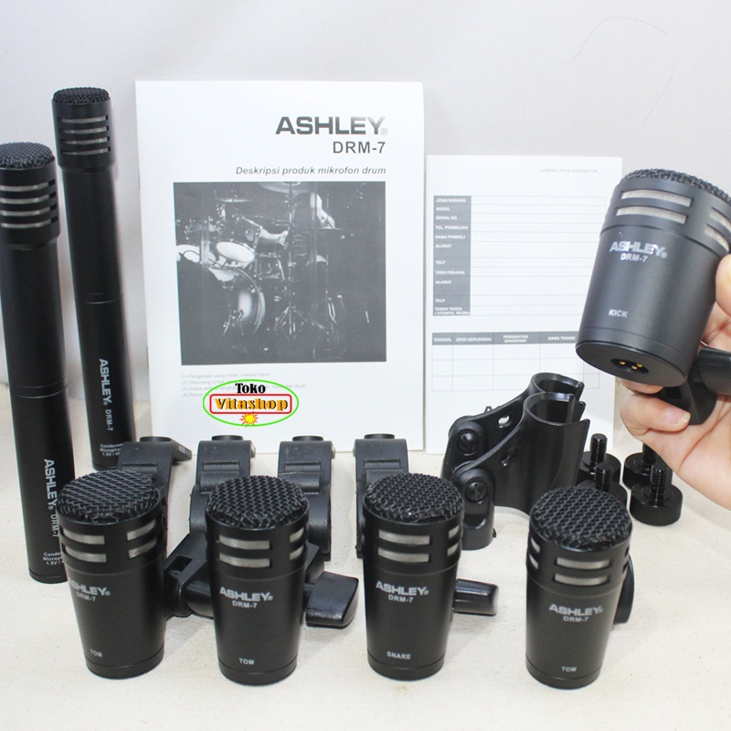 MIC DRUM ASHLEY DRM-7 ORIGINAL MICROPHONE DRUM MIK DRAM 7 SET KOMPLIT