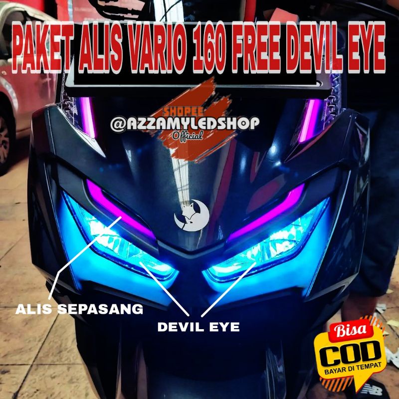 Paket lengkap lampu motor DRL alis lampu alis Vario 160  bonus 4 biji demon eye devil eye kualitas grade A super terang