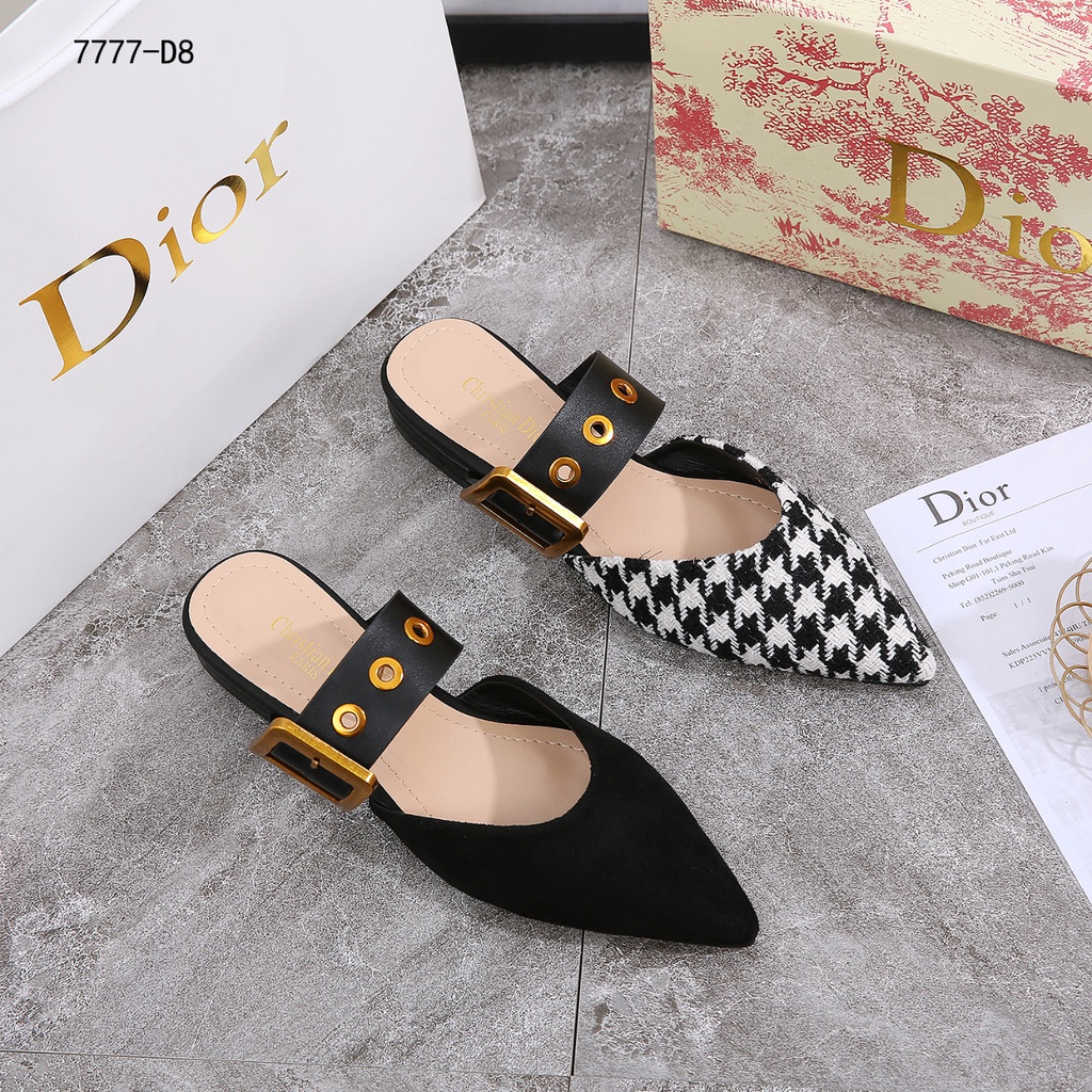 DR Buckle Canvas &amp; Suede Flat Mules #7777-D8