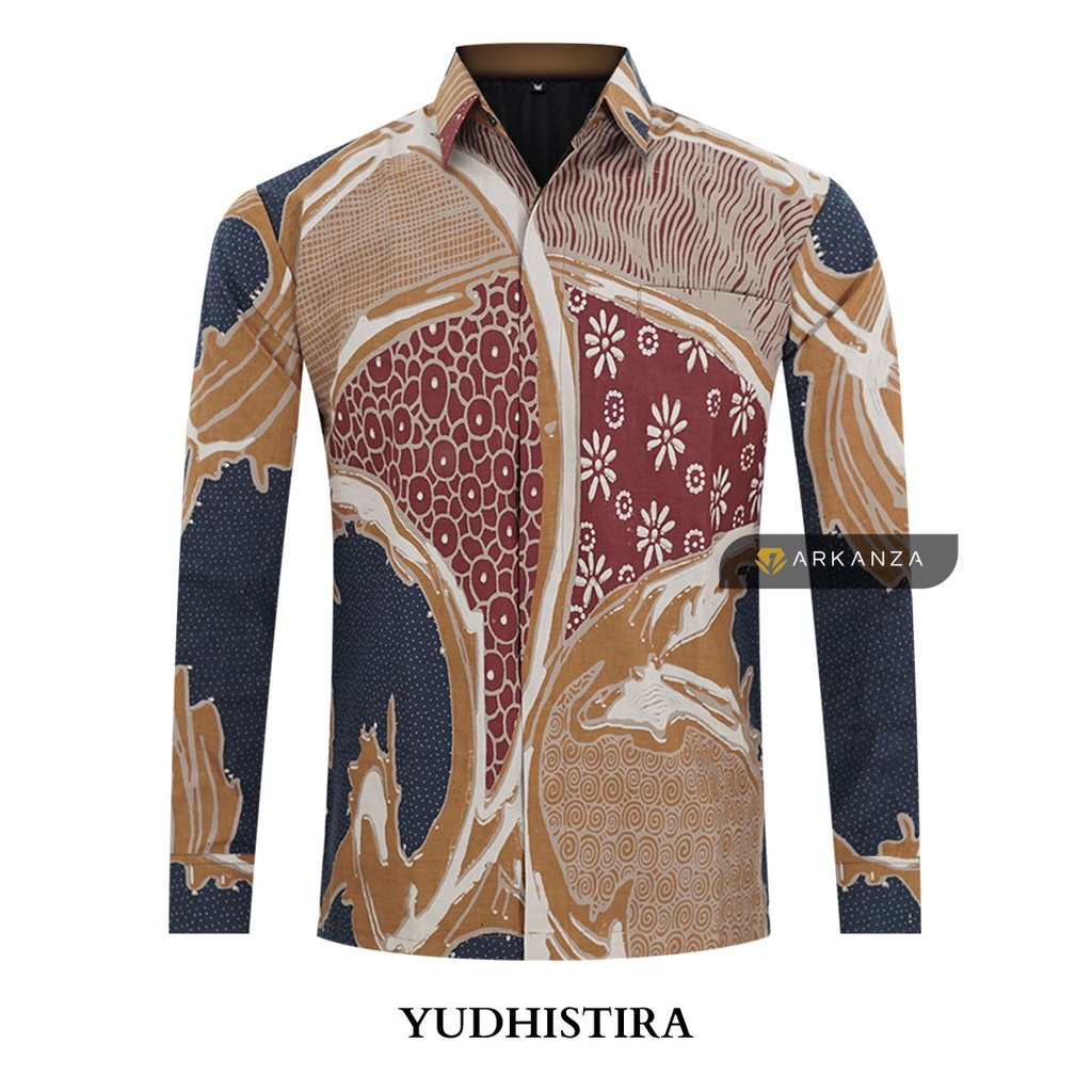 BATIK ARKANZA Motif YUDHISTIRA Hem Atasan Kemeja Baju Batik Pria Cowok Laki Laki Slimfit Full Lapis Furing Lengan Pendek