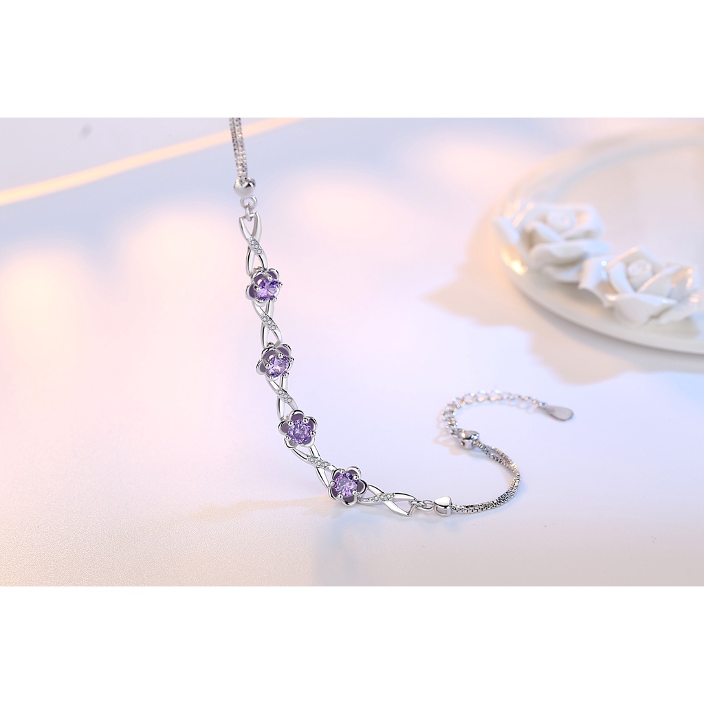 Gelang Desain Bunga Mekar Bahan Stainless Steel S925 Gaya Vintage