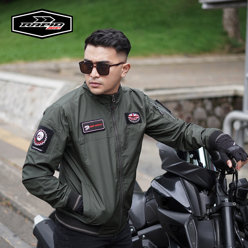 Jaket BOMBER pria original RAPID TOPGUN terbaru unik dengan badge bordir yang bisa dilepas pasang jacket motor bomber keren