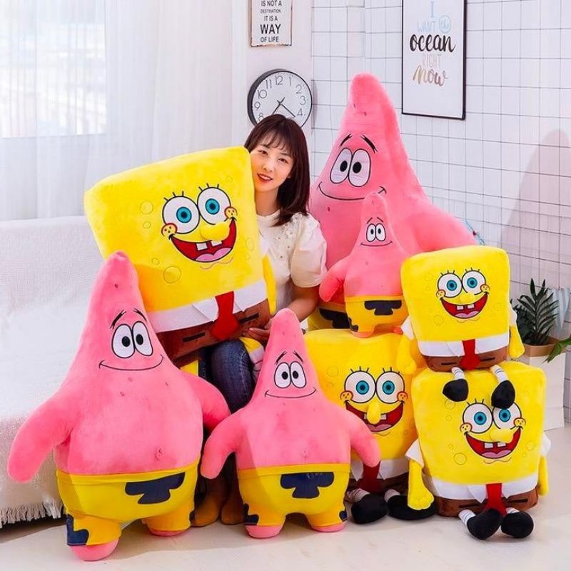 Boneka Spongebob Dan Patrick Star Unofficial/Boneka Patrik/Boneka Petrik Bahan Halus Dan Lembut Cocok Buat Mainan Anak Kesayangan/Gift Box pacar