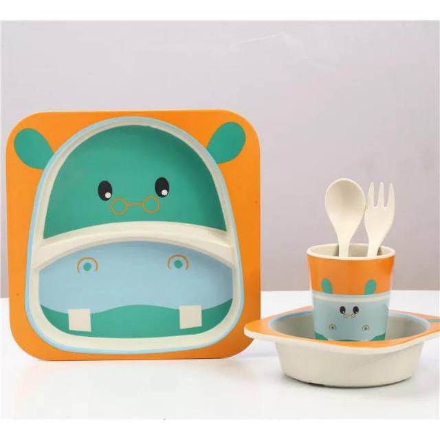 Bamboo Fiber Baby / Kids Tableware Set | Paket Alat Makan Anak Mangkuk Piring Gelas Animal