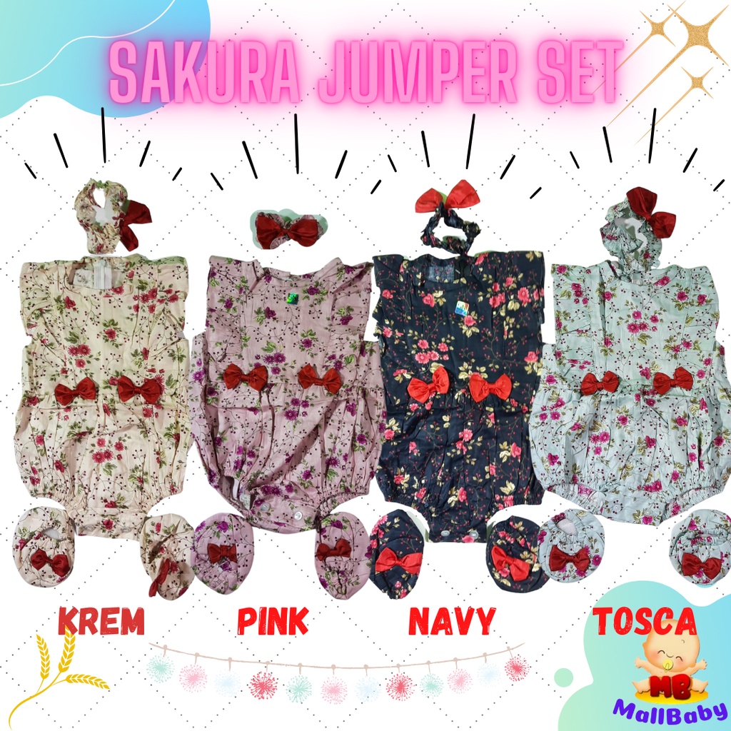 Jumper Bayi Perempuan Set Bandana Murah Newborn Baju Bayi Perempuan 0 3 6 12 Bulan Sakura