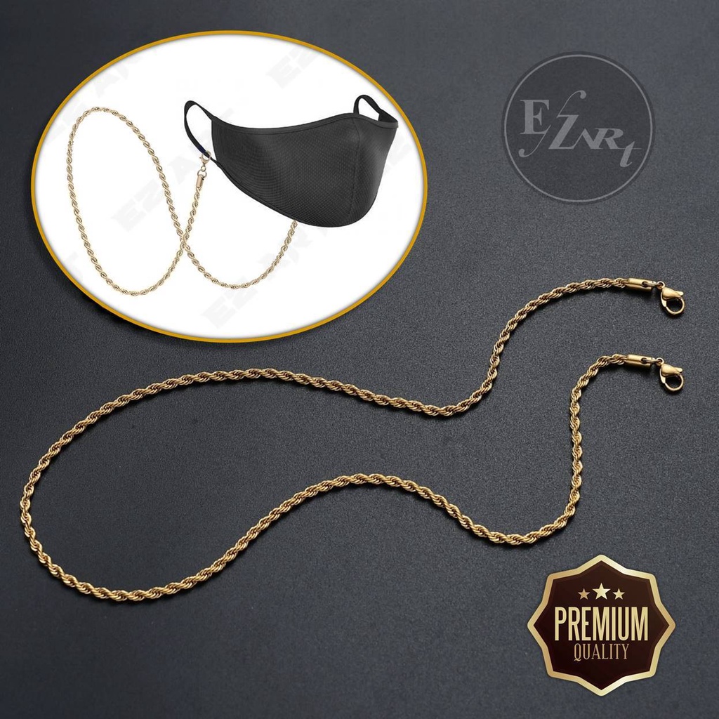 PREMIUM - KALUNG MASKER RANTAI TAMBANG ULIR SIMPLE ELEGAN PRIA WARNA GOLD HITAM SILVER