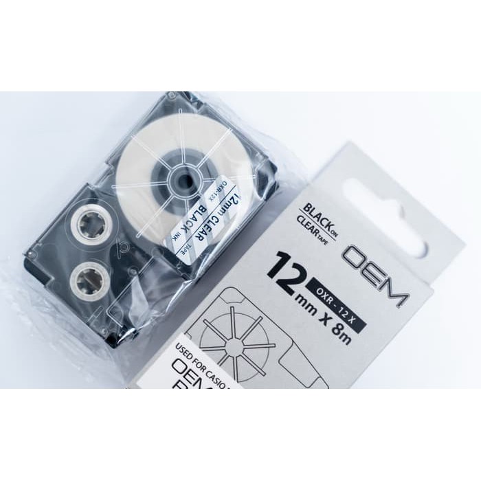 OEM TAPE EZ LABEL CASIO 12MM BLACK INK CLEAR (OXR-12X)