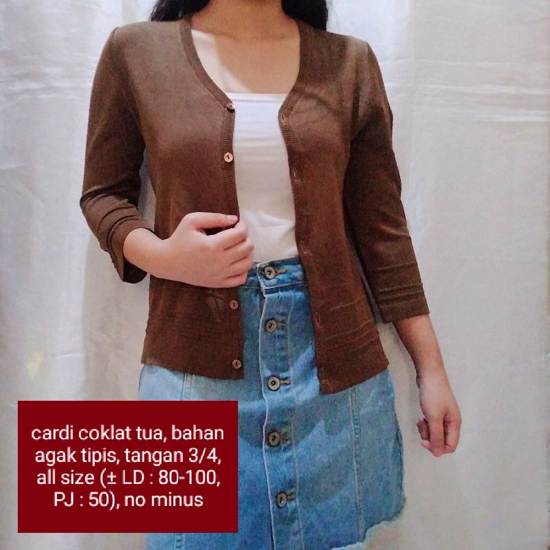 NEW STOCK‼️THRIFT Cardigan Vest Rajut Premium Pastel Kepang Cable Branded Academia Ketupat Argyle Murah-cardi coklat tipis