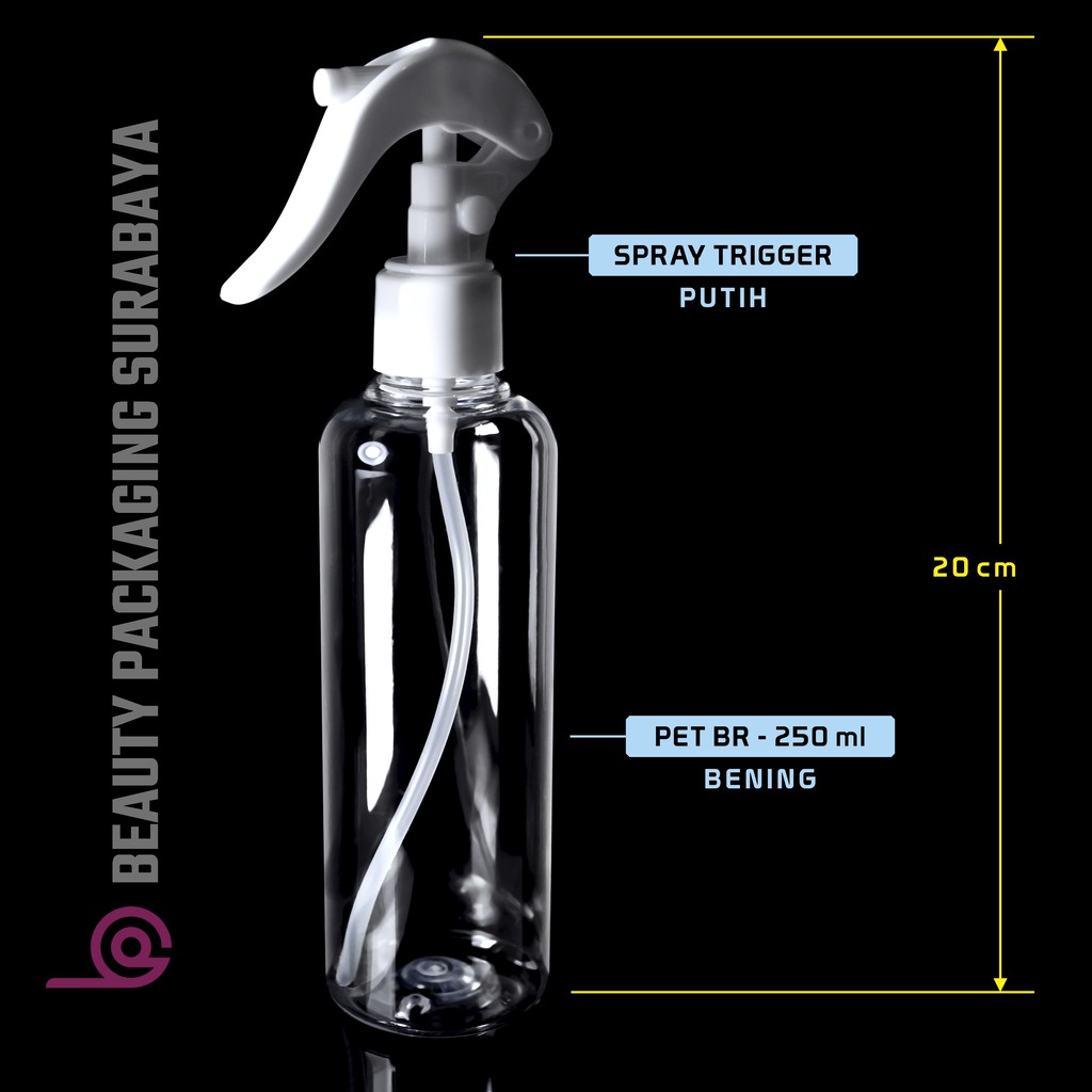 Botol Plastik PET 250ml BR Bening Tutup Spray Trigger Bebek Semprot