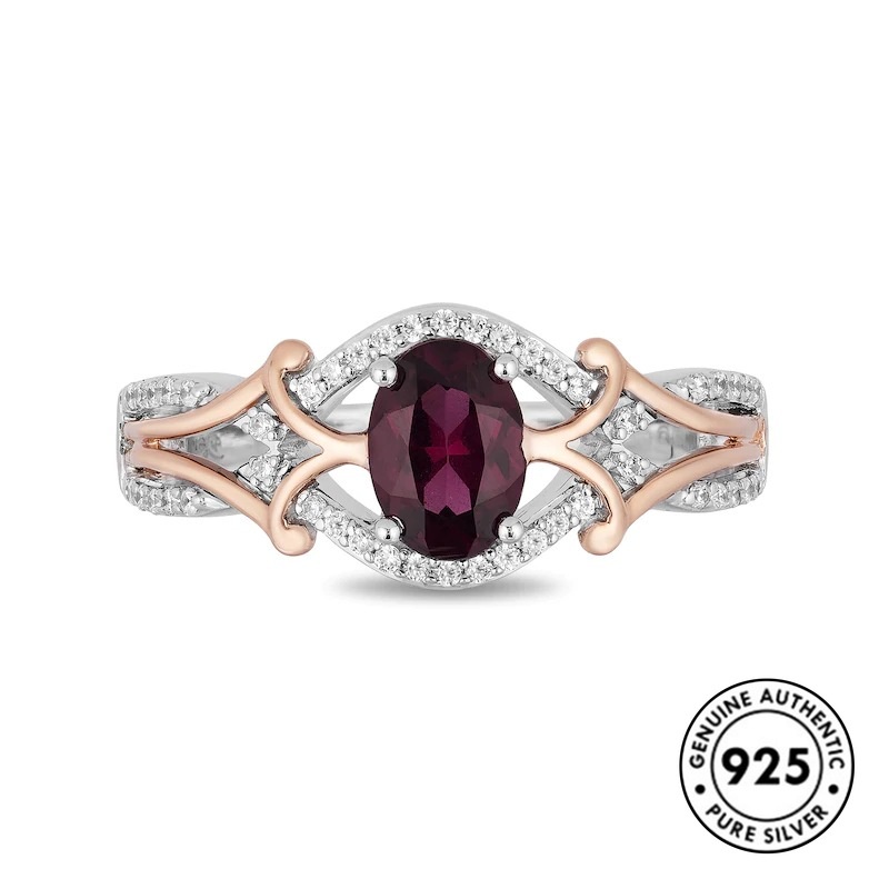 Cincin Berlian Amethyst Bahan S925 Silver Warna Rose Gold