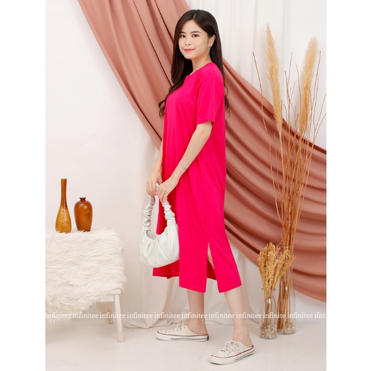 Dress Wanita Midi Polos Bahan Katun Slit Dress Korea Dress Kasual