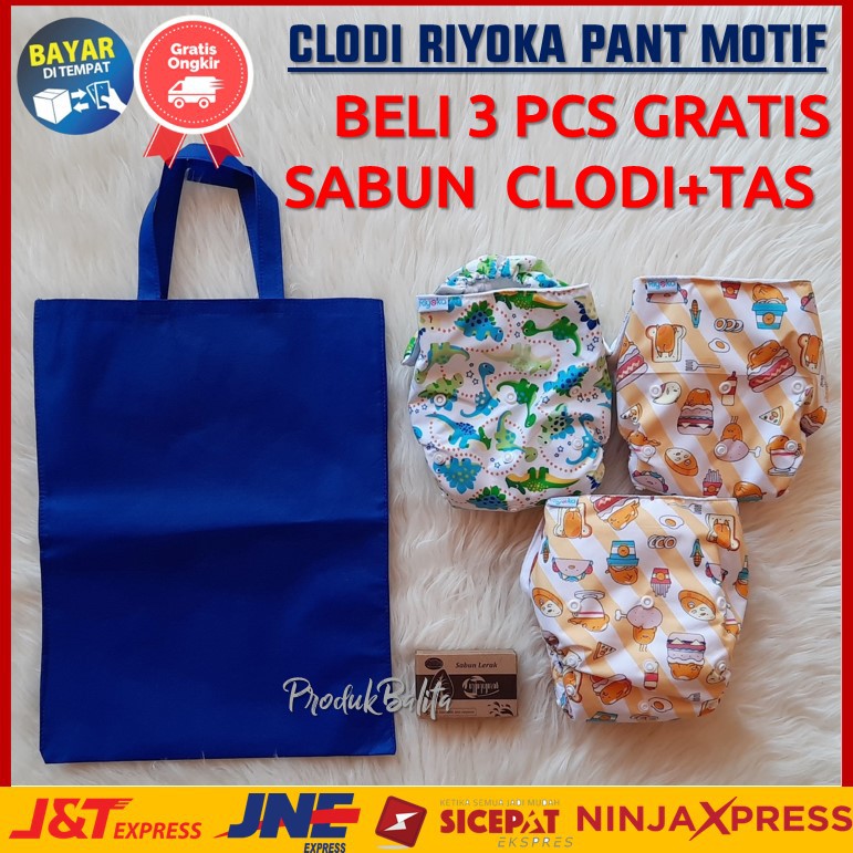 PROMO Popok Clodi Newborn Kain Bayi Cuci Ulang Perekat Celana AIO BONUS  Sabun Lerak Ningrat &amp; Tas