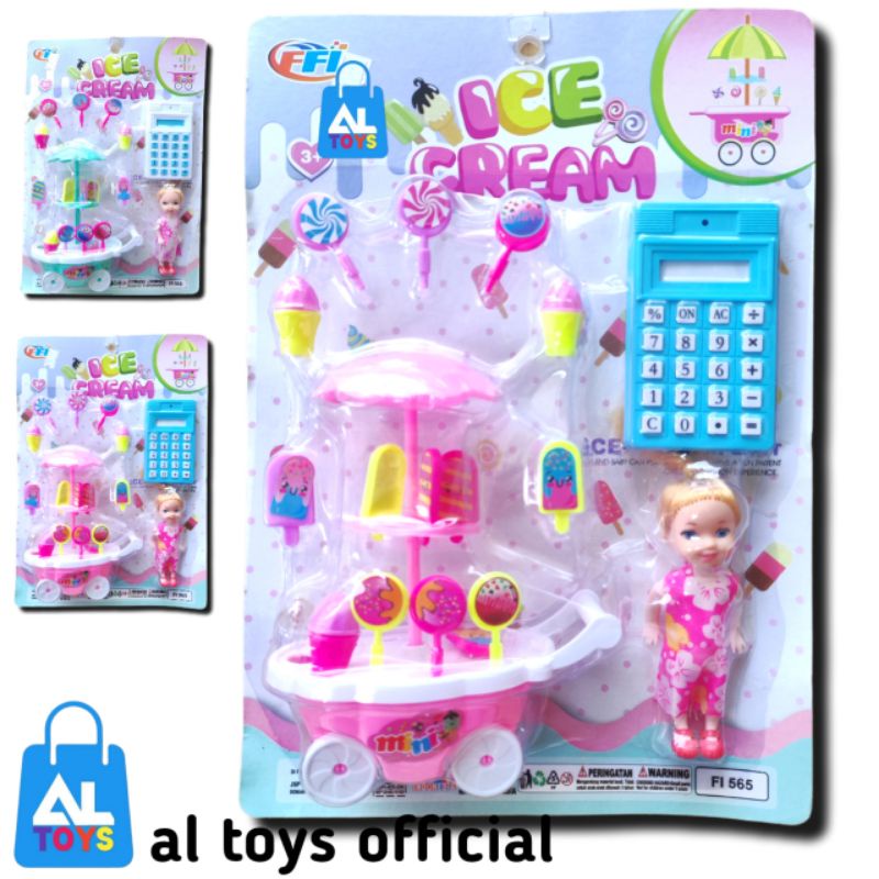 ANEKA MAINAN ICE CREAM MURAH mainan gerobak ice cream + calculator & boneka fi565