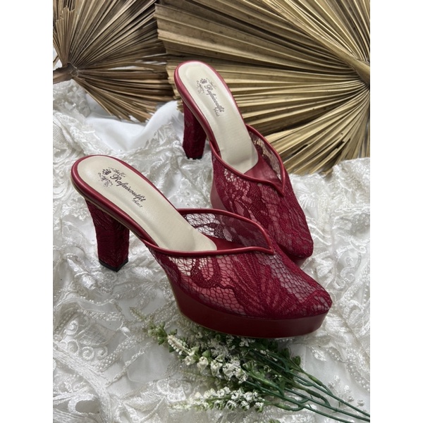 sepatu wedding rafaizoutfit yasmika merahmarron 10cm tahu