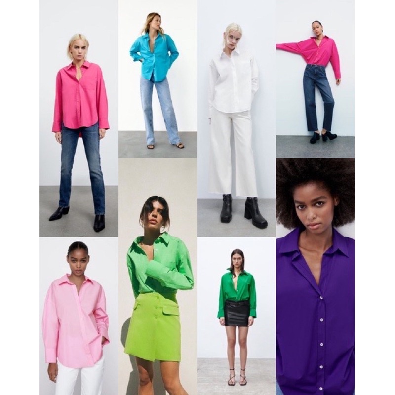 ZARA POPLIN SHIRT - Kemeja Oversized Basic Polos Wanita - Original Branded
