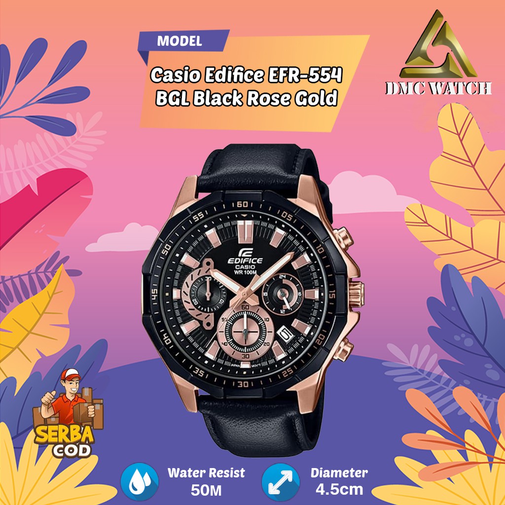 Jam Tangan Pria Casio Edifice EFR-554 BGL Black Rose Gold Original BM