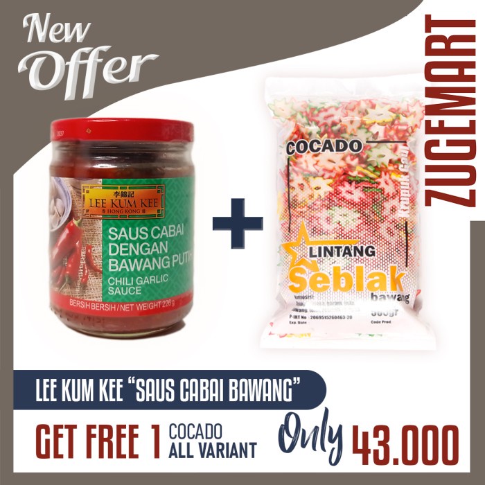 

Bundling Cocado Kerupuk Bawang All Var+Sambal Bawang Putih Lee Kum Kee