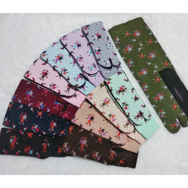 Kaoskaki jempol motif bunga-03 warna panjang (Nylon Spandek)