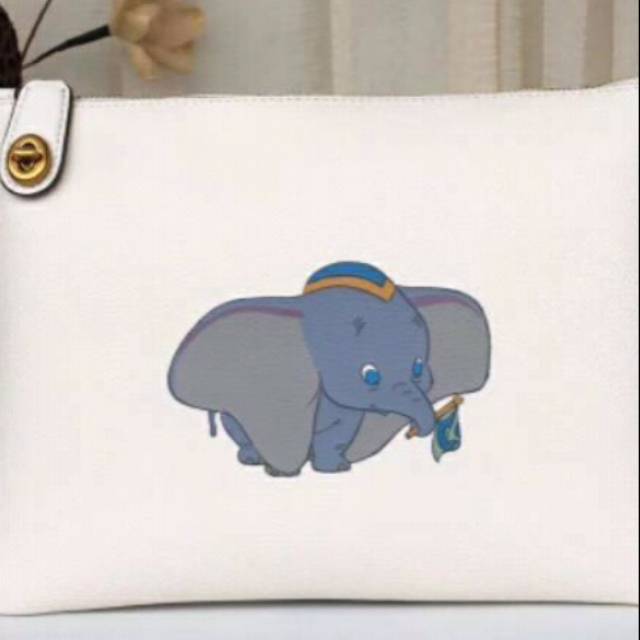 Tas coach clutch model amplop motif print gajah bahan kulit