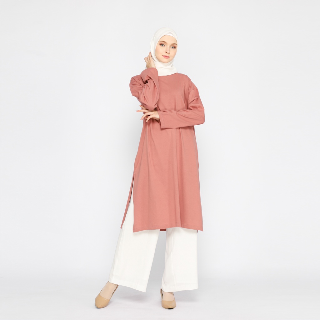 Tunik Wanita Kaos Muslimah Oversize LD 130 Pink Dusty Rose FemonRitch