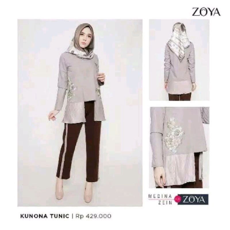 ZOYA -BUSANA MUSLIM ATASAN TUNIC KUNONA MIDI DRESS,BAHAN KATUN PREMIUM ORIGINAL (COD)