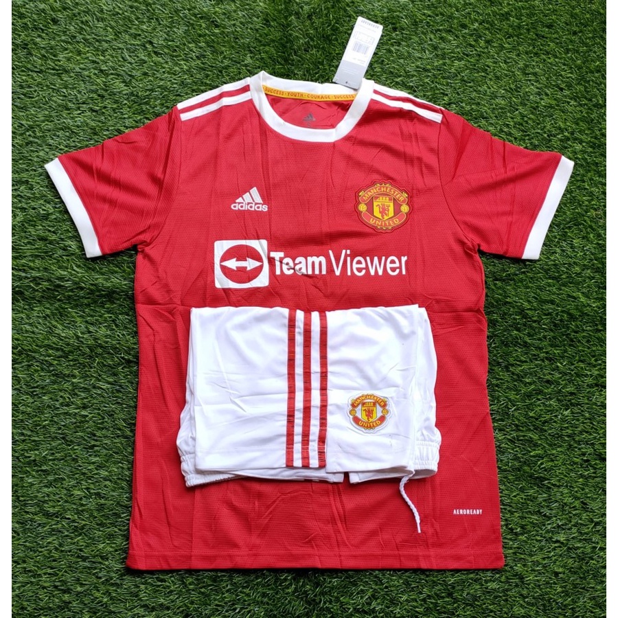 SETELAN JERSEY & CELANA BOLA MU. HOME 2021-2022 GRADE ORI