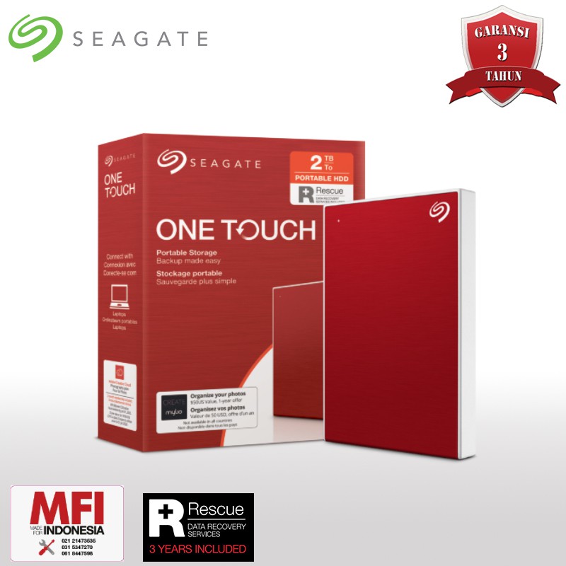 Seagate One Touch HDD - Hardisk Eksternal 2TB - ( Pengganti Seagate Backup Plus )-Merah