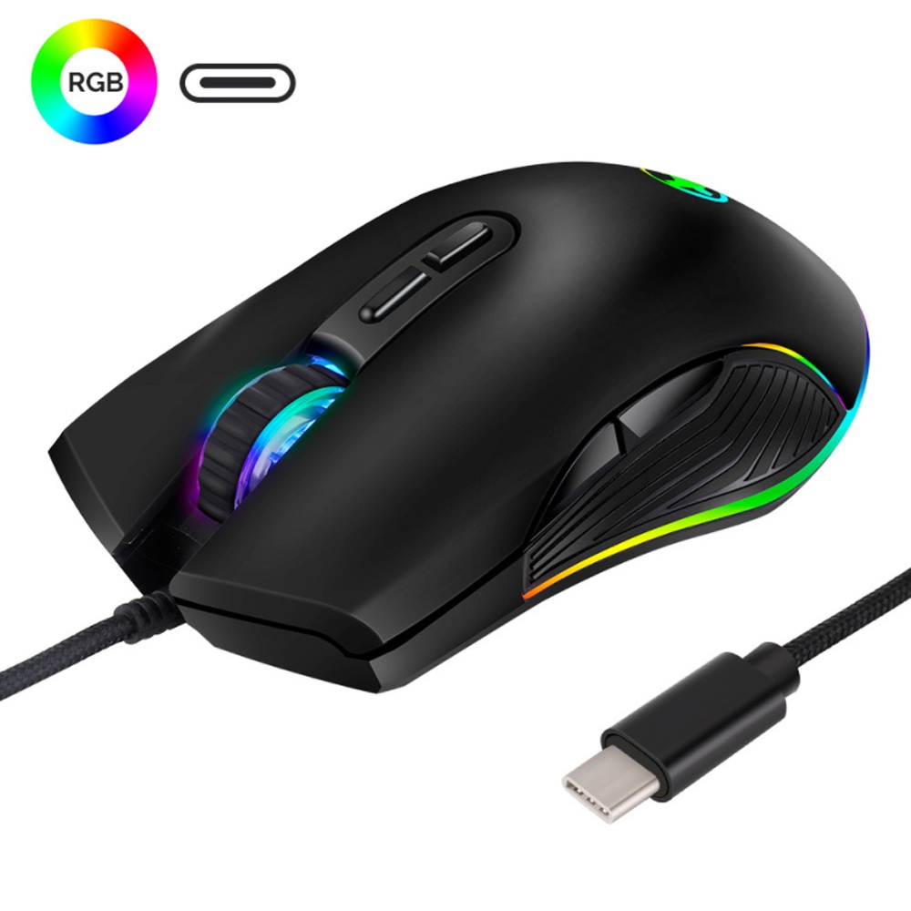 Mouse Gaming Kabel Usb Tipe C 3200dpi Dengan Backlight RGB Untuk PC / Laptop